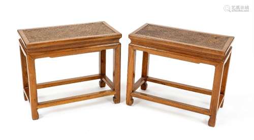 Pair of Chinese stools, China, 20th c., mahogany, fine wicke...