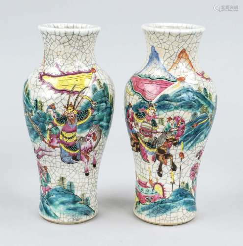 Pair of crackle ware vases famille rose, China, probably 188...