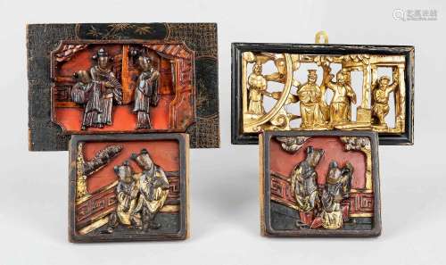 4 Chinese carvings ''Boys, Palace Ladies and Eunuchs'', Chin...