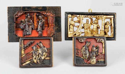 4 Chinese carvings ''Boys, Palace Ladies and Eunuchs'', Chin...