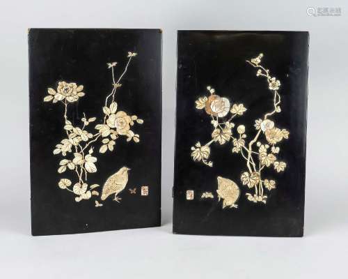 Pair of ornamental plaques, Japan, 1st half of 20th c., wood...