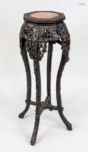 Flower stool, China, 20th c., decorative hardwood high stool...