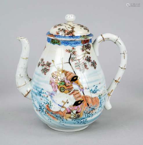 Kutani teapot, Japan, c. 1900, porcelain teapot with bamboo ...