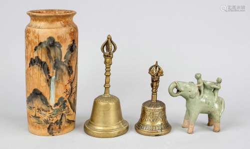 Asivolut, China, 20th century, 2 yellow metal ritual bells(t...