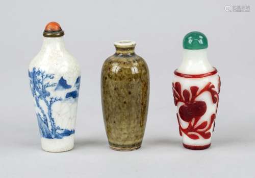 3 snuffbottles, China, 19th century, h to 8cm