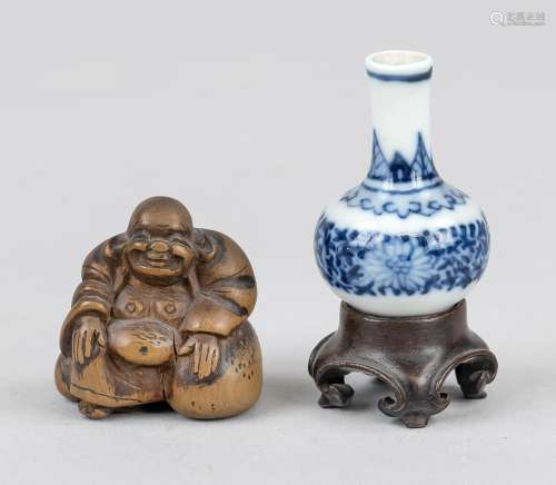Netsuke Budai and miniature vase, China/Japan, c. 1900, thic...