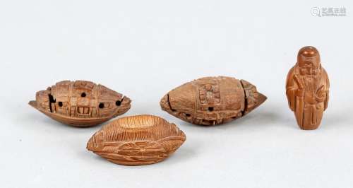 2 peach pit boats and a sage, China, Qing dynasty(1644-1911)...