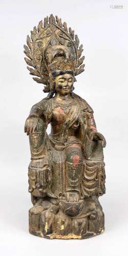 Water-moon Avalokiteshvara on rock throne, China, 20th c., w...