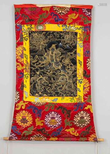 Thangka, probably Nepal, 20th c., silver and gold paint on p...