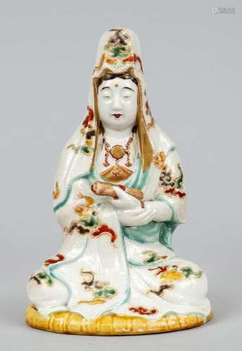 Rare Kutani figure of white-robed Guanyin, Japan, Meiji peri...