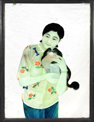 Mirror painting ''The Pekingese Needle'', China, probably Sh...