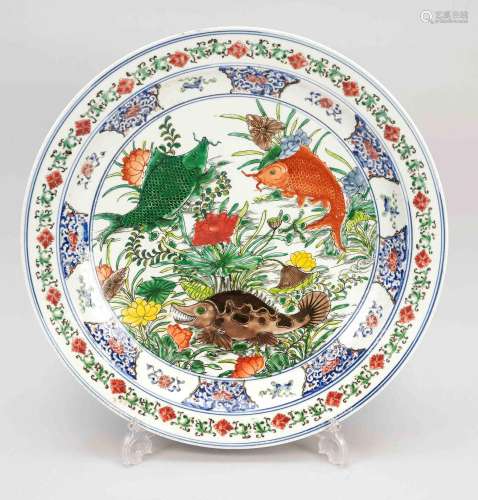Very large fish plate famille verte, China, probably republi...