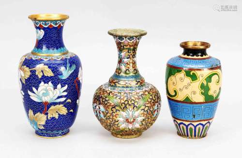 3-piece enamel cloisonné, China/Japan, 20th c., various deco...