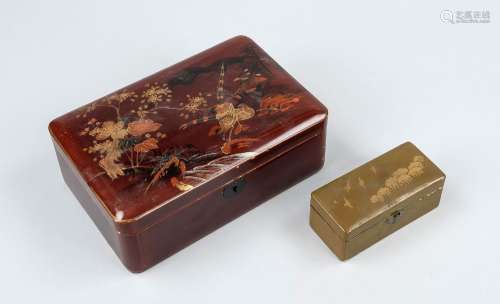 2 Boxes, Japan, 20th c., lacquered wood, pheasants and peoni...