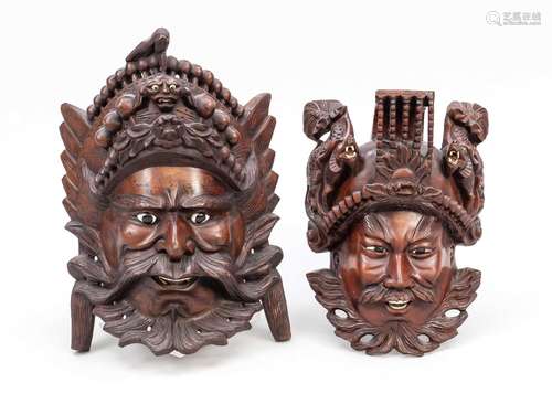 2 masks of Chinese heroes, China, 20th century, carved from ...