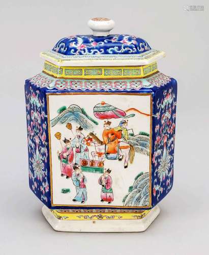 Six-sided lidded vase, China, Republic period(1912-1949), bl...