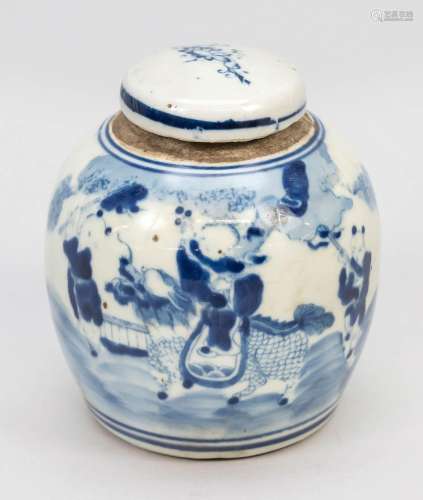 Blue and white anglaise pot, China, probably Qing dynasty(16...