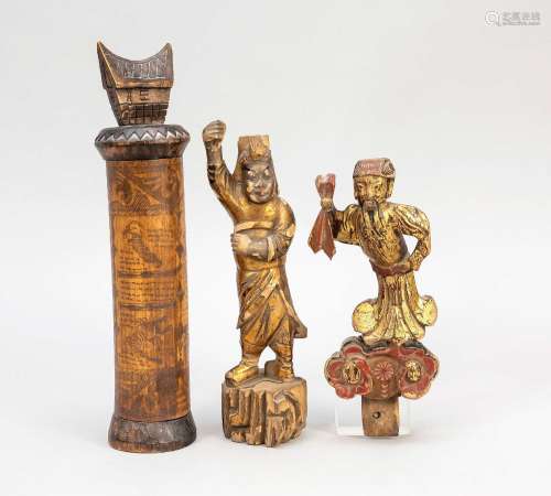 3 kinesic wooden figures, Indonesia and China, 19th century ...