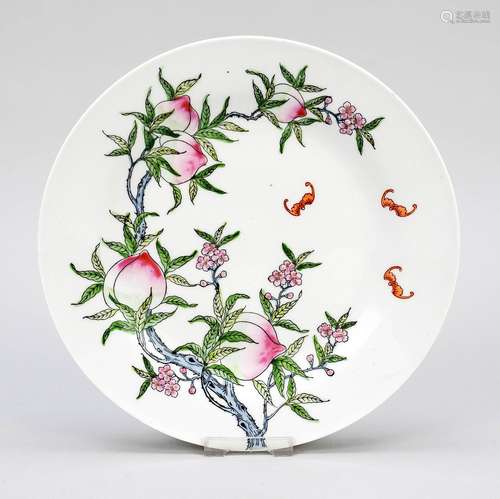 Peach plate, China, 20th century, porcelain with glaze paint...