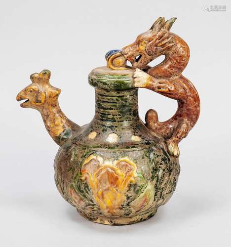 Chicken head jug with dragon handle, China, 20th c., earthen...