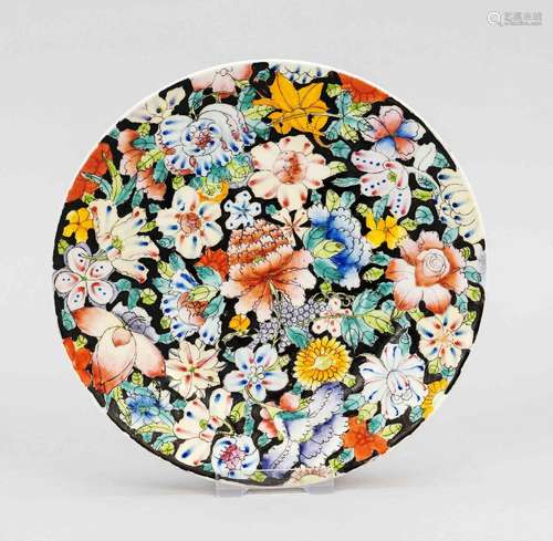 Mille Fleurs Famille Noire plate, China, Qing, probably Qian...