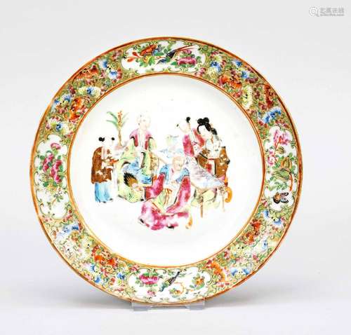 Rare Canton motif plate, South China, Guangzhou or Macao, Qi...