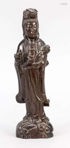 Wooden sculpture standing Guanyin, China, probably around 19...
