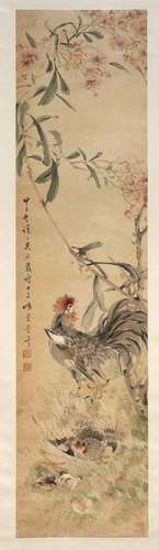 Wu Xizai(1799-1870): ''Chicken family under flowering oleand...