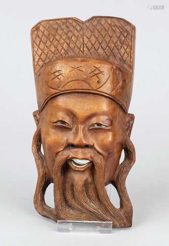 Hand-carved boxwood mask, China, republic period(1912-1949),...