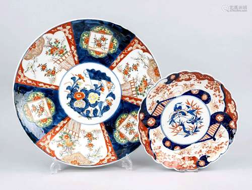 2 Imari plates, Japan, around 1900, porcelain with polychrom...