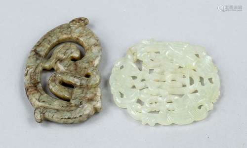 2 Jades, China, probably republic period(1912-1949), lime gr...