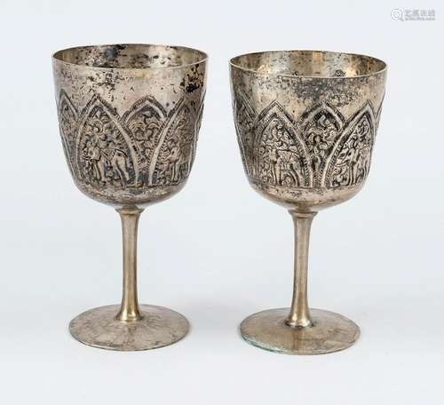 Pair of Thai ceremonial goblets, Thailand, around 1900, pewt...