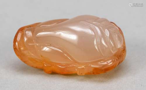 Hand carver, China, agate(?), smooth handled carving of a se...