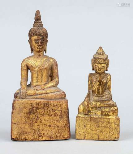 2 Buddhas, Thailand or Myanmar, 20th c., wood with red and g...