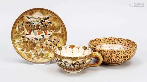 Set of 3 Satsuma, Japan, 20th c., ivory porcelain with crack...