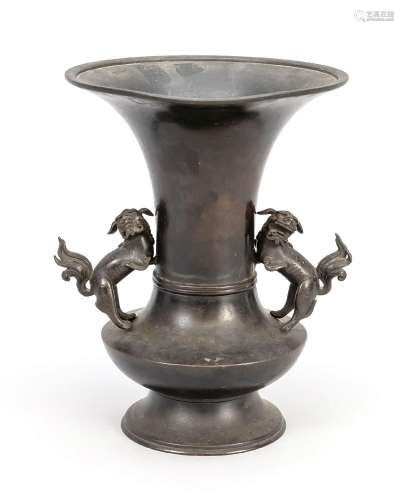 Bronze vase with shishi handles, Japan, probably Meiji perio...