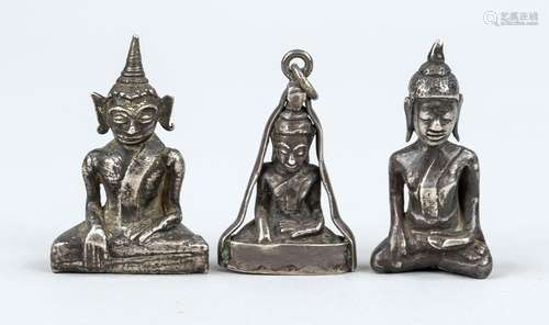 Three small Thai Buddhas, Thailand, 20th c., 3xShakyamuni, s...