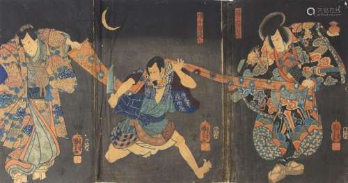Utagawa Kuniyoshi (1797-1861) <br />
Triptyque d'estampes ob...