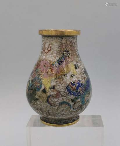 SMALL CLOISONNE VASE WITH FINE DRAGON DECORATION