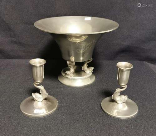 ART DÉCO BOWL AND CANDLESTICKS