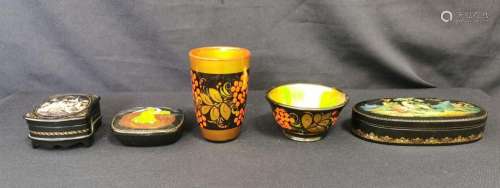 5 RUSSIAN LACQUER OBJECTS
