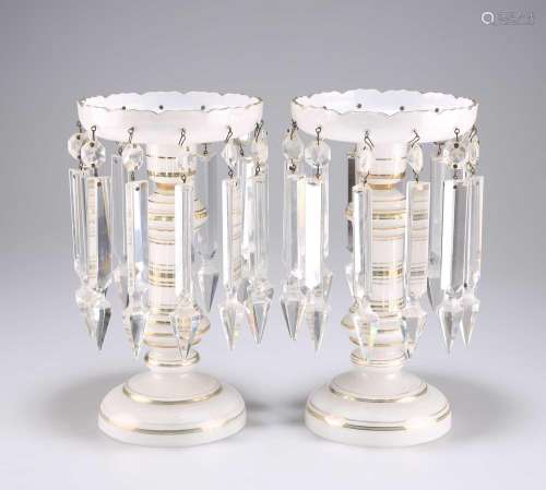 A PAIR OF 19TH CENTURY OPAQUE GLASS TABLES LUSTRES