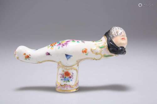 A MEISSEN FIGURAL CANE HANDLE, 19TH CENTURY