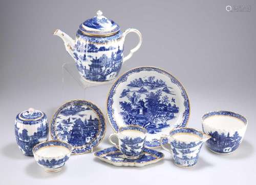 A GROUP OF CAUGHLEY \'SALOPIAN\' BLUE AND WHITE TEA WARES, C...
