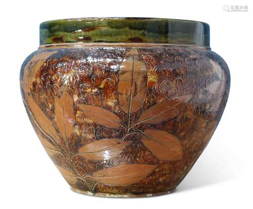 A LARGE LATE 19TH CENTURY ROYAL DOULTON AUTUMN LEAVES JARDIN...