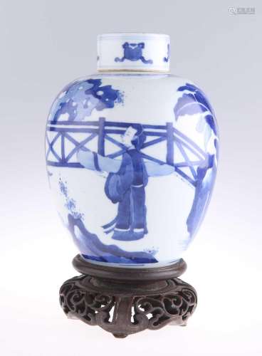 A CHINESE BLUE AND WHITE GINGER JAR AND COVER