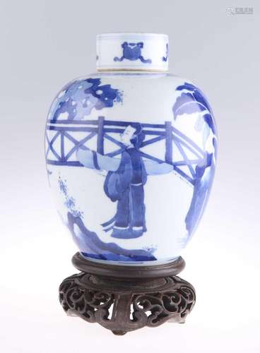 A CHINESE BLUE AND WHITE GINGER JAR AND COVER