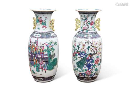 A LARGE PAIR OF CHINESE FAMILLE ROSE VASES, 19TH CENTURY