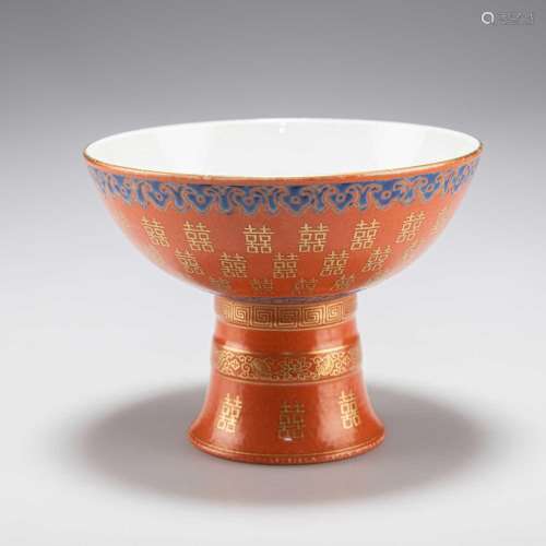 A CHINESE CORAL GROUND STEM CUP