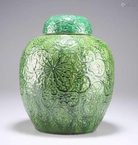 A CHINESE GREEN-GLAZED GINGER JAR AND COVER, CIRCA 1900